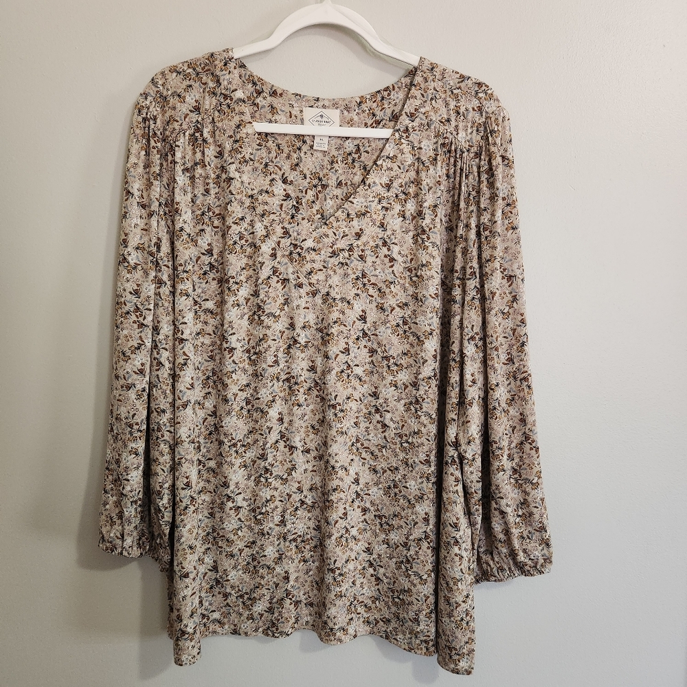 St. John's Bay Women's V-Neck Floral Blouse 3/4 Sleeve Size XL